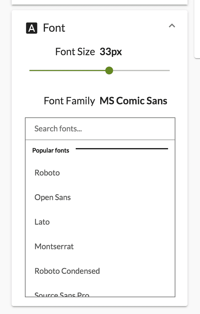 Screenshot of Font settings